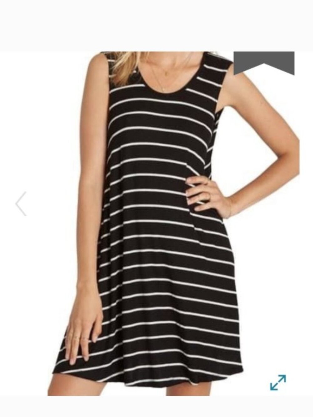 Billabong White Black Stripe Ribbed Sleeveless Swing Mini Dress sz 10